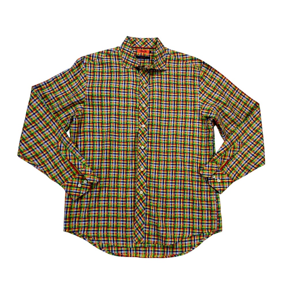 Marc Ecko Button Down Shirt Mens M Multi Color Excellent‎ Rainbow Grid Pattern